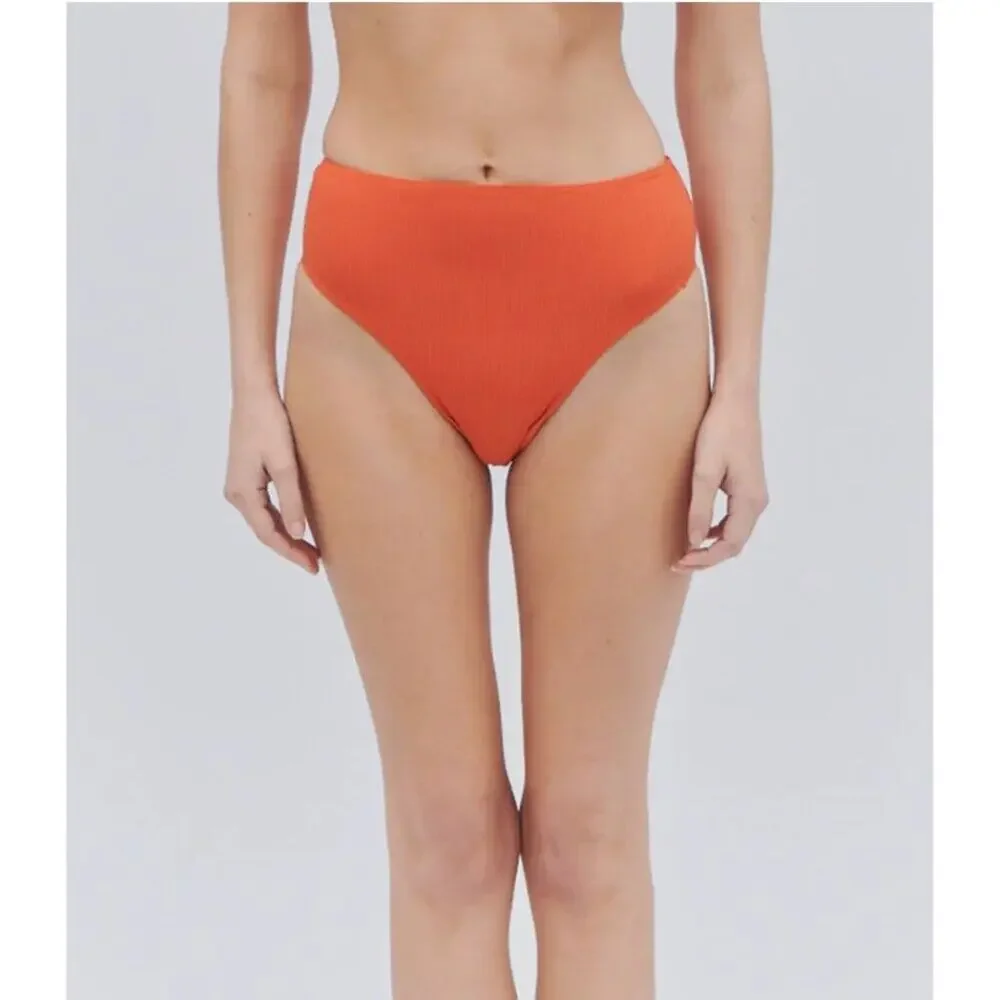 Frankie's Bikinis Pam Top and Jenna High Waisted Bottoms in Marigold Plisse